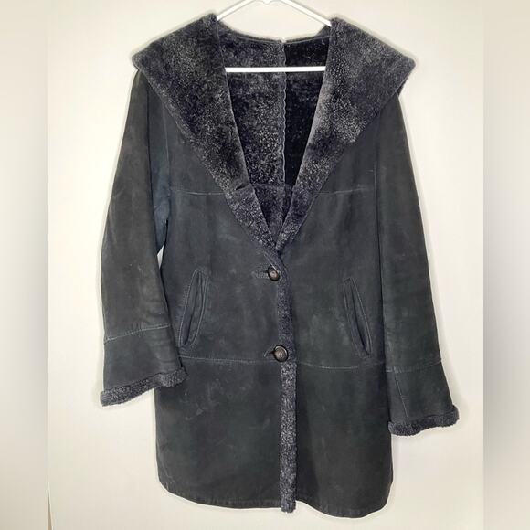 Blue Duck Vintage Hooded Shearling Leather Jacket Size S - Picture 1 of 5